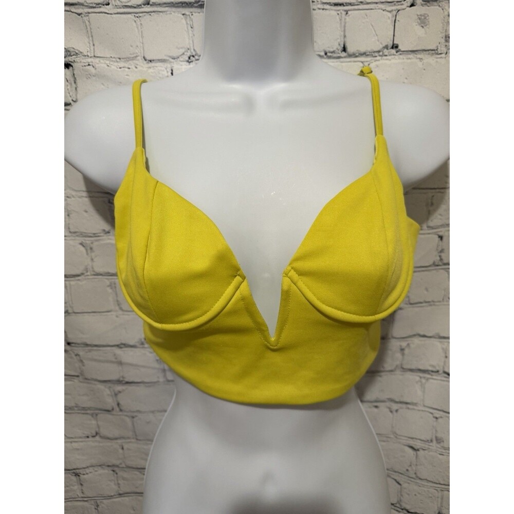 Hey Babe yellow cropped bralette prominent underwire V-neckline Size Small